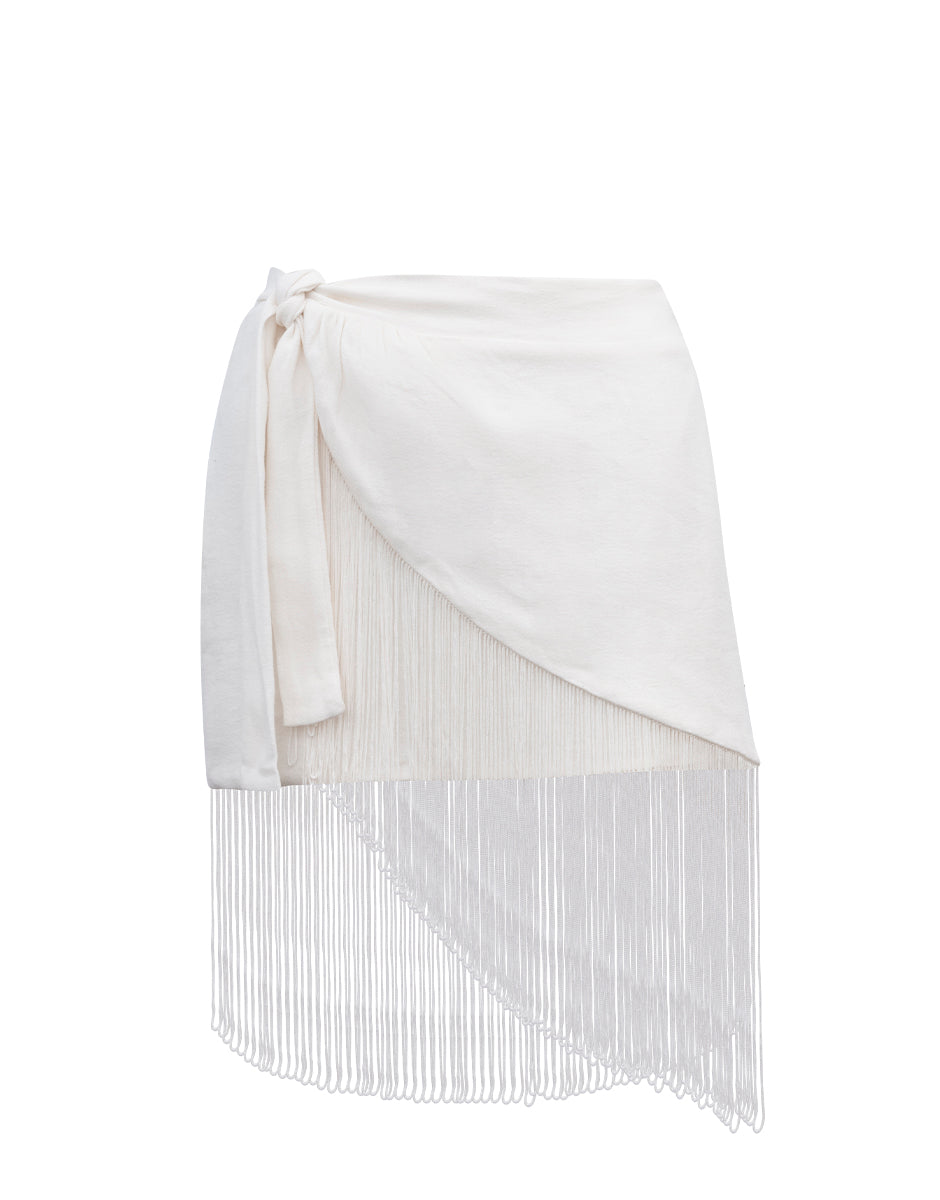 Saia Gisele Franjas Linho Branco – She Will