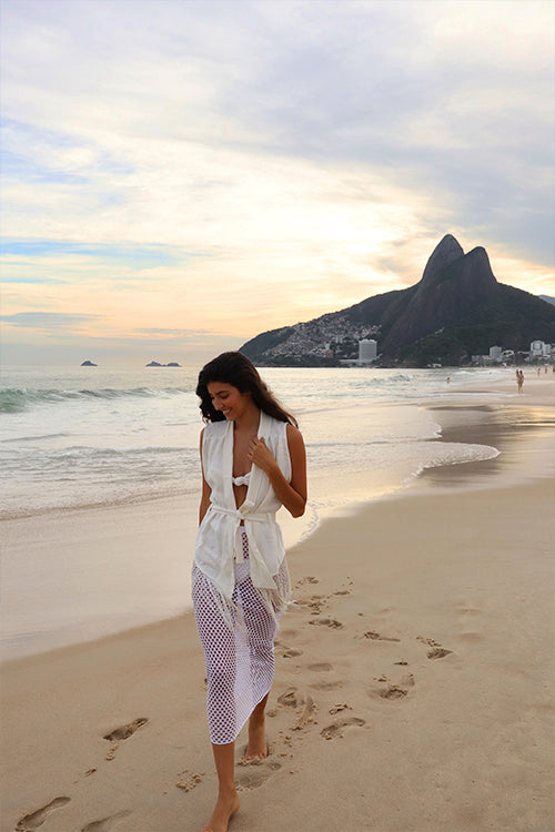 Kimono Gisele Franjas Linho Branco