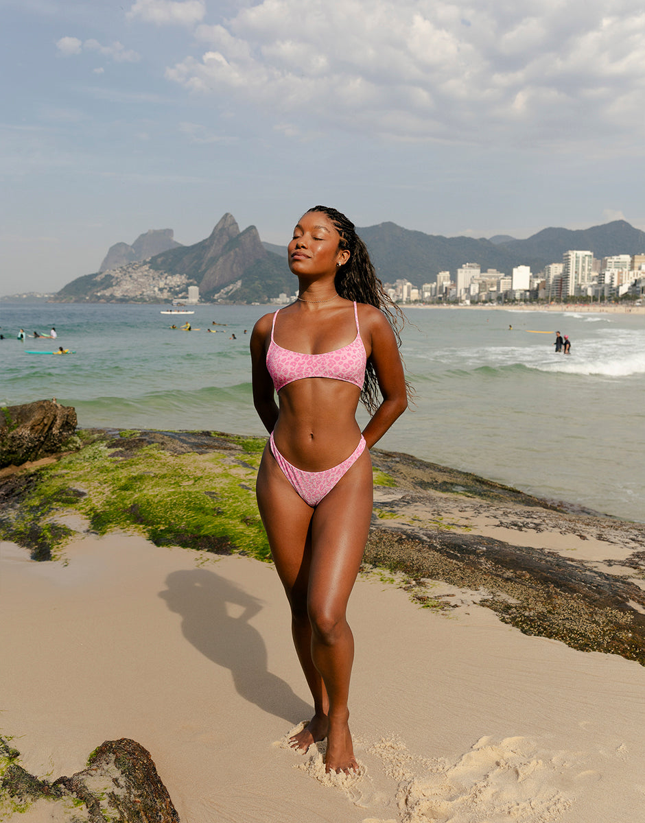 Top Prainha Leopardo Pink Lurex