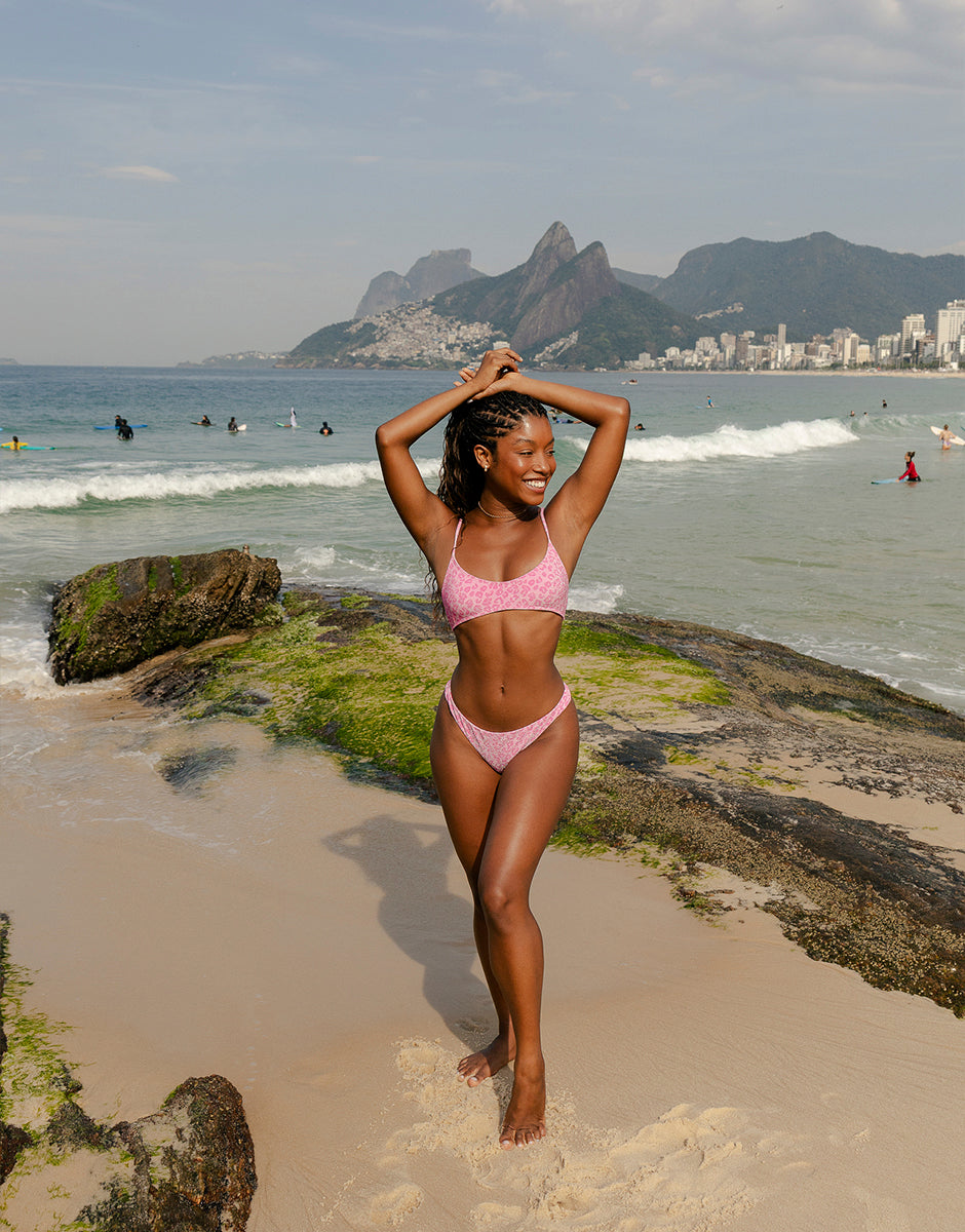 Top Prainha Leopardo Pink Lurex
